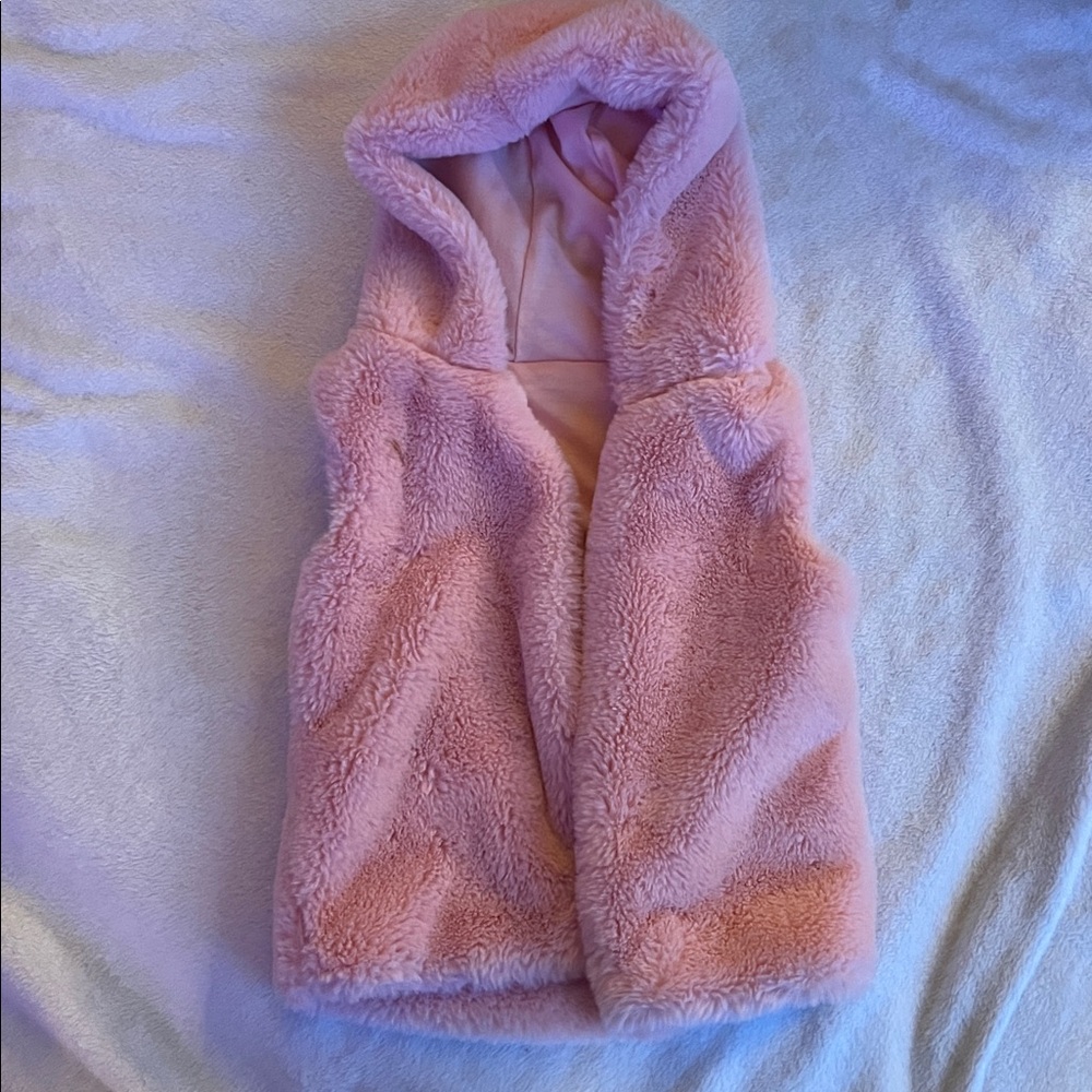 Pink Fuzzy Hooded Vest